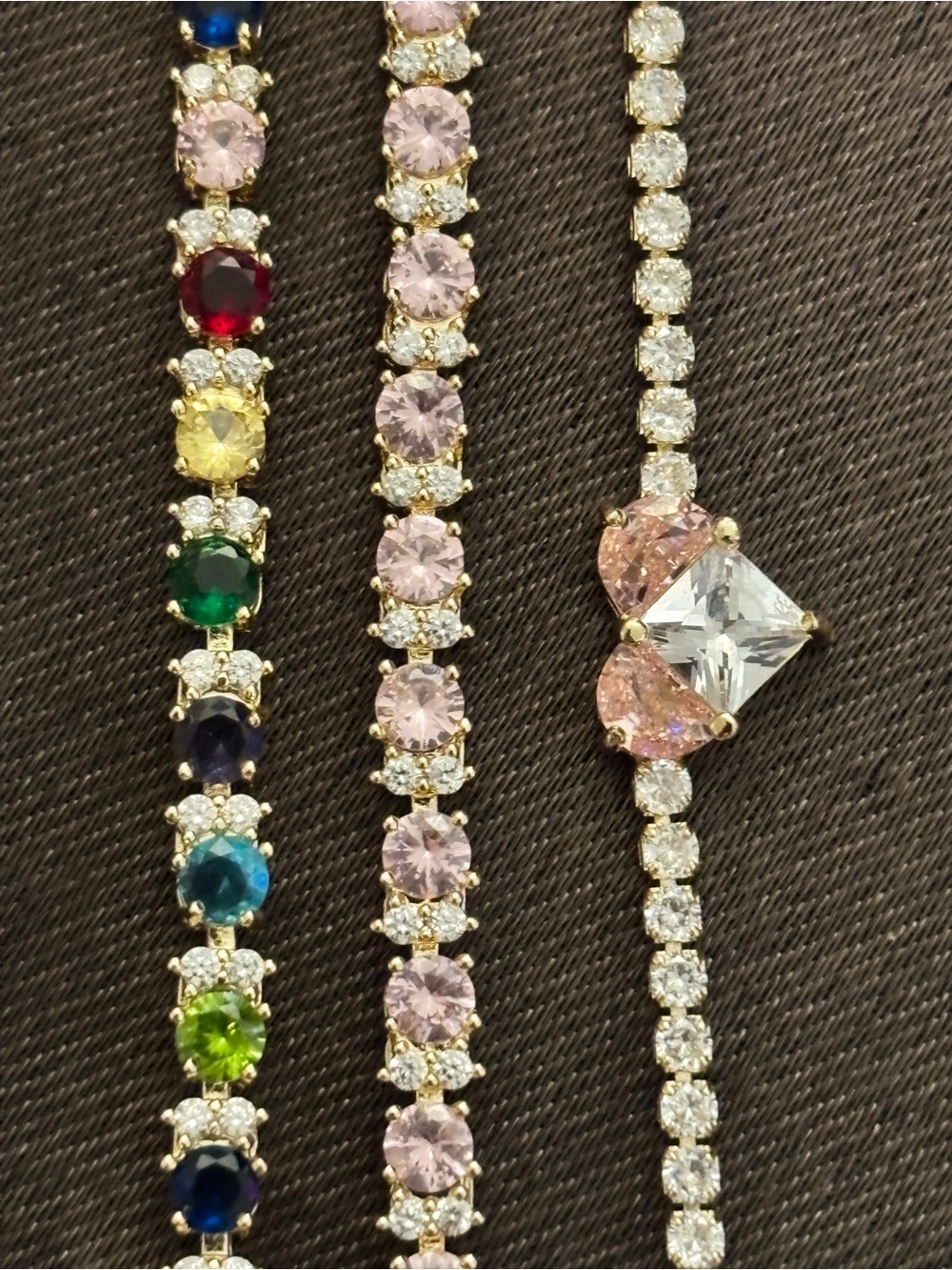 Pretty Bird Yellow Gold Multicolor, Pink & Heart CZ Tennis Stack - Picture 6 of 9